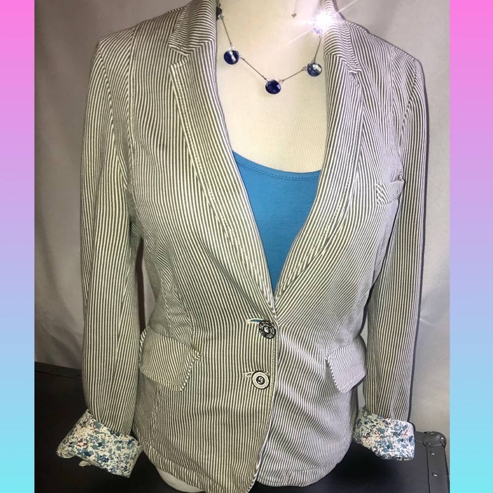 Anthropologie Allihop blue & cream striped blazer